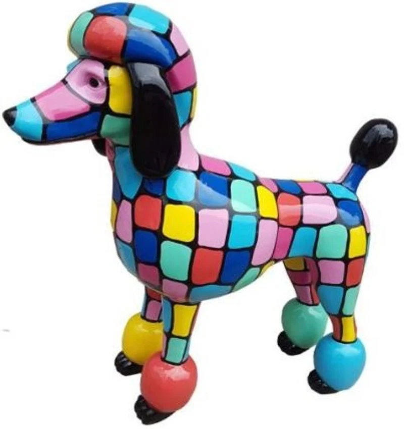 Casa Padrino Designer Gartendeko Skulptur Pudel Hund Mehrfarbig 64 x H. 63 cm - Gartendeko Figur - Wetterbeständige Gartenfigur - Dekorative Tierfigur