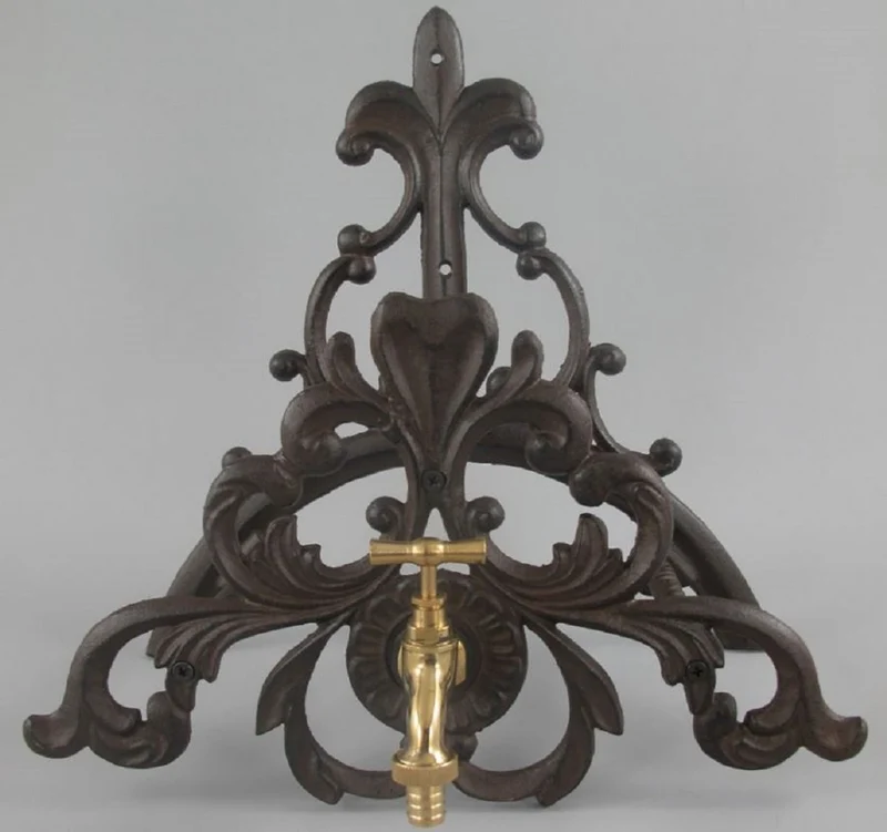 Casa Padrino Jugendstil Gartenschlauch Wandhalter mit Wasserhahn rustikal Braun 35 x 21 x H. 35 cm - Garten Accessoires