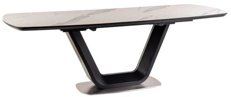 Casa Padrino Luxus Esstisch Weiß / Schwarz / Silber 160-220 x 90 x H. 76 cm - Ausziehbarer Küchentisch mit Tischplatte in Marmoroptik - Luxus Esszimmer Möbel