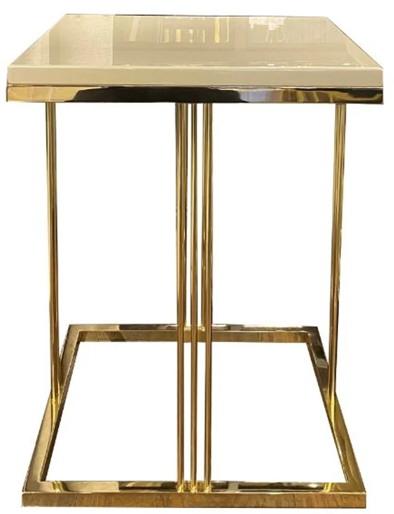Casa Padrino Luxus Beistelltisch Creme / Gold 50 x 50 x H. 65 cm - Edler Tisch mit Glasplatte - Luxus Qualität - Wohnzimmer Möbel