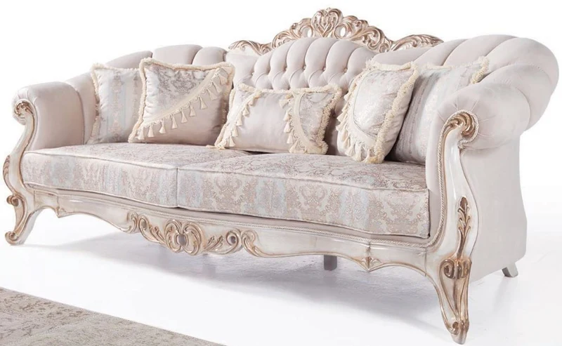 Casa Padrino Luxus Barock Wohnzimmer Set Hellgrau / Weiß / Antik Bronze - 2 Sofas & 2 Sessel & 1 Couchtisch - Wohnzimmer Möbel im Barockstil - Edel & Prunkvoll