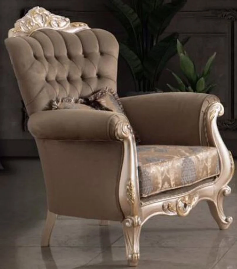 Casa Padrino Luxus Barock Wohnzimmer Sessel mit Kissen Taupe / Bronze / Gold 95 x 75 x H. 120 cm - Barock Möbel