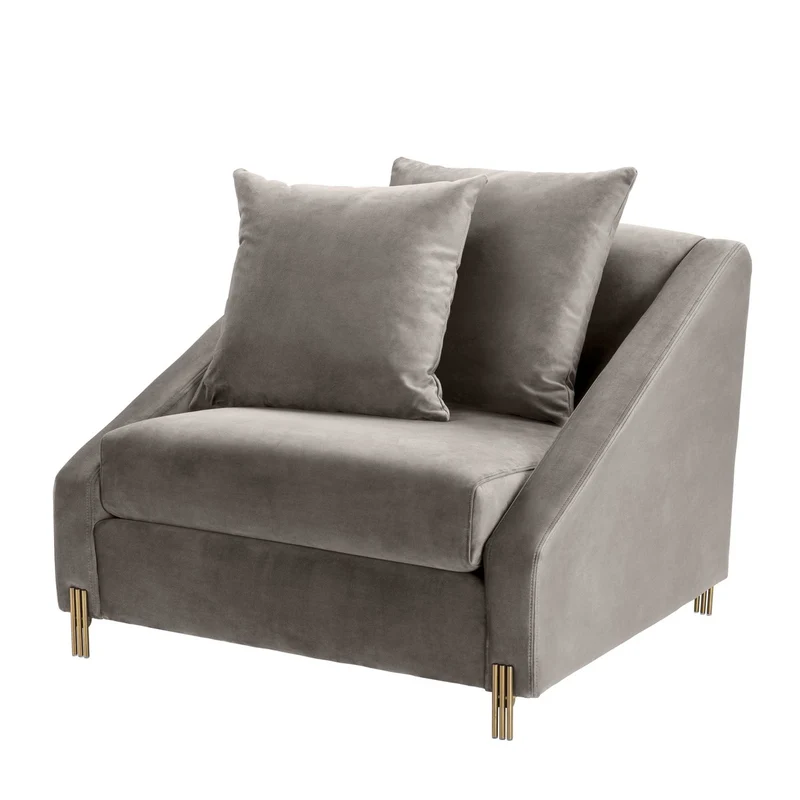 Casa Padrino Luxus Samtsessel Grau / Messingfarben 88 x 94 x H. 73 cm - Wohnzimmer Sessel mit 2 Kissen - Luxus Möbel