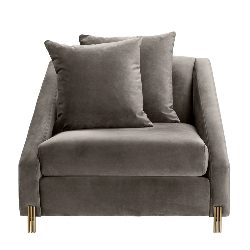 Casa Padrino Luxus Samtsessel Grau / Messingfarben 88 x 94 x H. 73 cm - Wohnzimmer Sessel mit 2 Kissen - Luxus Möbel