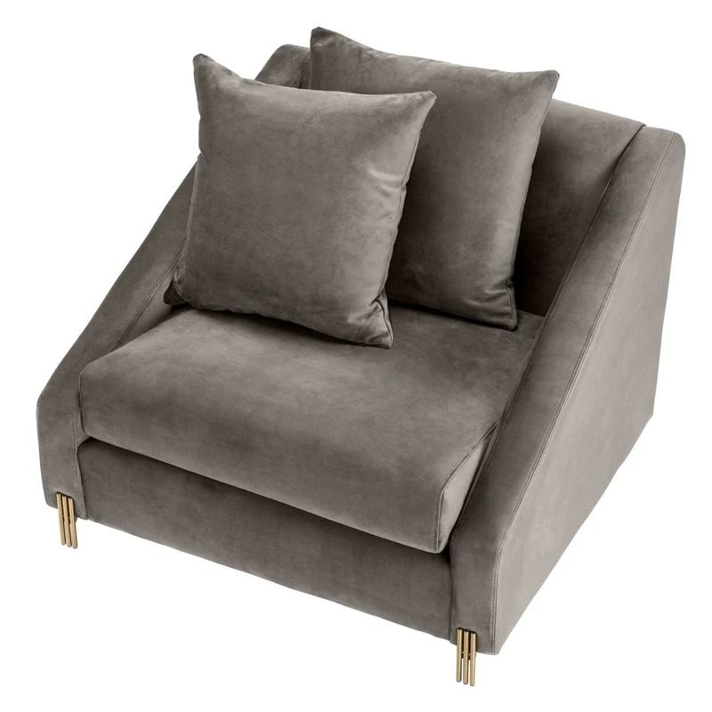 Casa Padrino Luxus Samtsessel Grau / Messingfarben 88 x 94 x H. 73 cm - Wohnzimmer Sessel mit 2 Kissen - Luxus Möbel