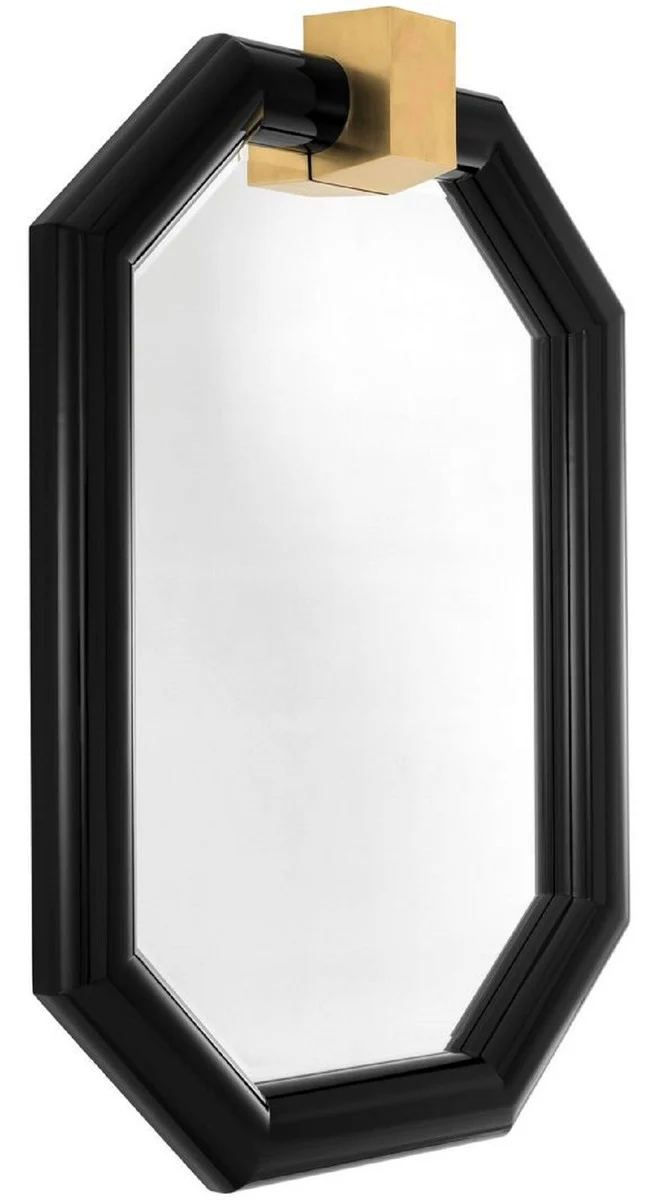 Casa Padrino Luxus Wandspiegel Schwarz / Messing 105 x 15 x H. 151 cm - Achteckiger Mahagoni Spiegel - Luxus Qualität