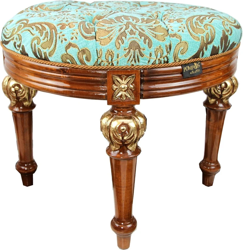 Pompöös by Casa Padrino Luxus Barock Sitzhocker Rund Rot Muster / Braun Gold Ø 62 cm - Pompööser Barock Hocker designed by Harald Glööckler