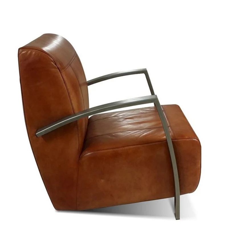 Casa Padrino Vintage Industrial Echtleder Lounge Sessel - ALLE FARBEN - Luxus Wohnzimmer Sessel Industrie Design Möbel Büffelleder