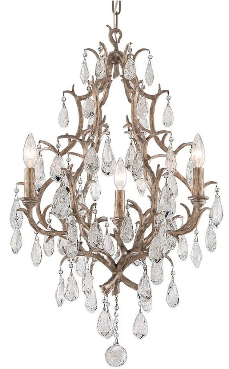 Casa Padrino Luxus Barock Kronleuchter Bronze Ø 51 x H. 77,5 cm - Handgefertigter Schmiedeeisen Kronleuchter mit edlen venezianischem Kristallglas Behängen in Tropfenform
