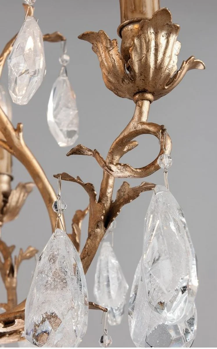 Casa Padrino Luxus Barock Kronleuchter Bronze Ø 51 x H. 77,5 cm - Handgefertigter Schmiedeeisen Kronleuchter mit edlen venezianischem Kristallglas Behängen in Tropfenform