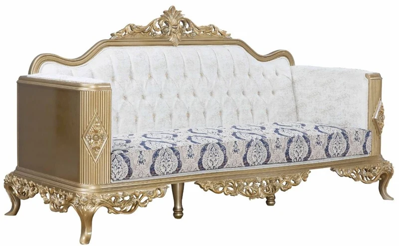 Casa Padrino Luxus Barock Sofa Blau / Weiß / Gold 234 x 93 x H. 124 cm - Wohnzimmer Möbel im Barockstil - Edel & Prunkvoll