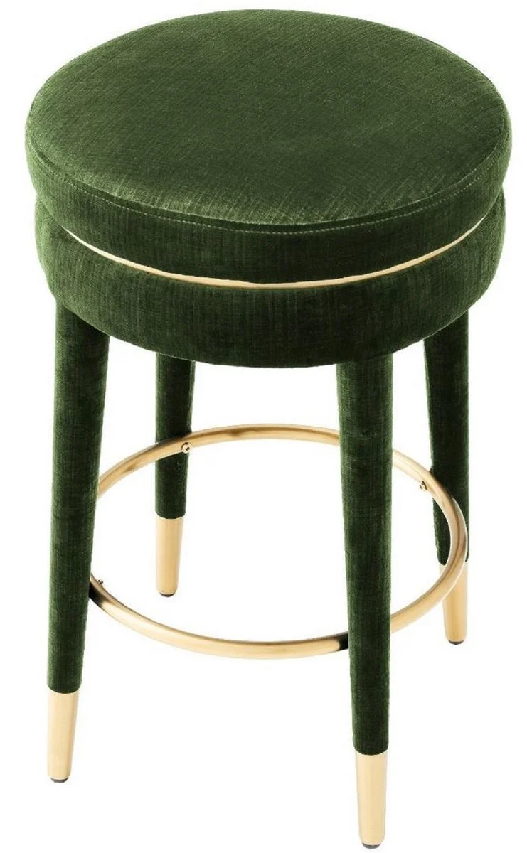 Casa Padrino Luxus Barhocker Dunkelgrün / Messing Ø 41 x H. 68 cm - Runder Samt Hocker - Luxus Möbel