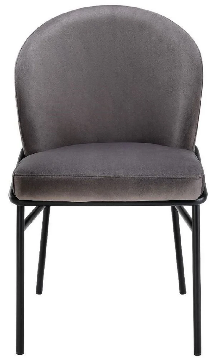 Casa Padrino Luxus Esszimmerstühle Grau / Schwarz 49 x 56 x H. 82 cm - Küchenstühle mit edlem Samtstoff - Esszimmer Set