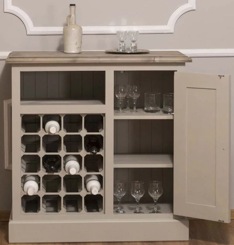 Casa Padrino Landhausstil Weinschrank mit Tür Beige / Naturfarben 90 x 41 x H. 90 cm - Landhausstil Möbel