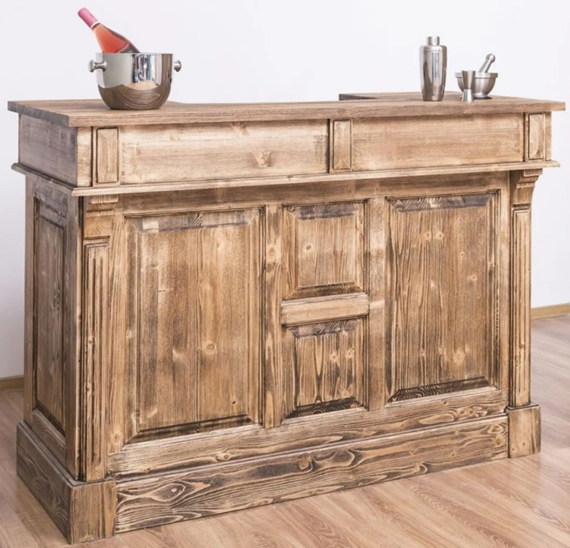 Casa Padrino Landhausstil Theke Braun 150 x 65 x H. 107 cm - Massivholz Thekentisch mit Tür und 2 Schubladen - Barmöbel im Landhausstil