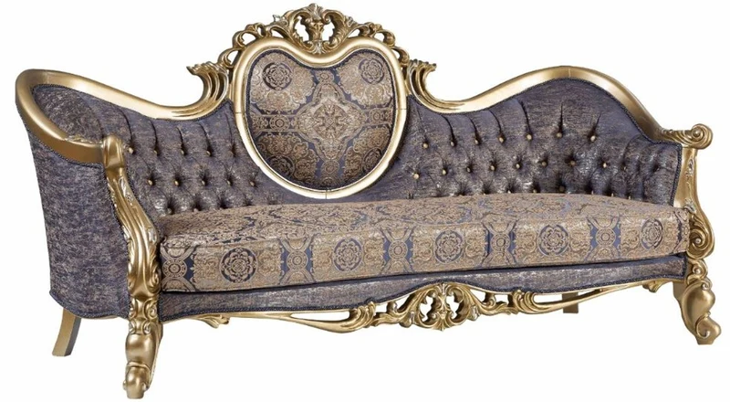 Casa Padrino Luxus Barock Sofa Blau / Gold / Silber 235 x 88 x H. 117 cm - Prunkvolles Wohnzimmer Sofa im Barockstil - Barock Möbel