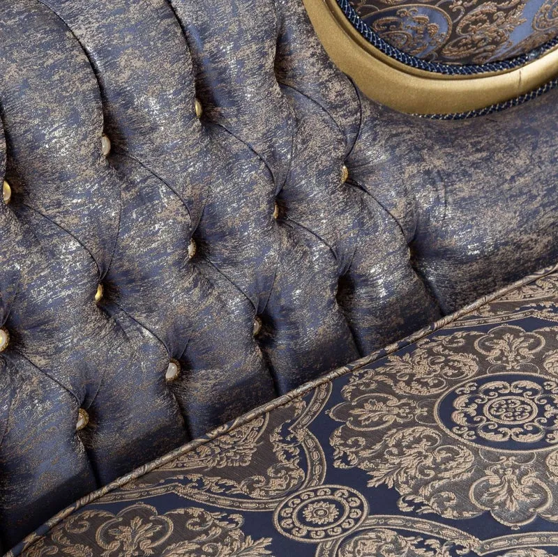 Casa Padrino Luxus Barock Sofa Blau / Gold / Silber 235 x 88 x H. 117 cm - Prunkvolles Wohnzimmer Sofa im Barockstil - Barock Möbel