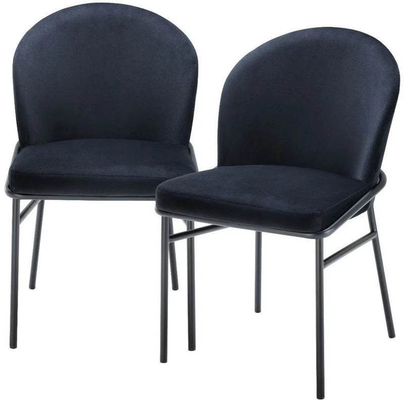 Casa Padrino Luxus Esszimmerstühle Schwarz 49 x 56 x H. 82 cm - Küchenstühle mit edlem Samtstoff - Esszimmer Set