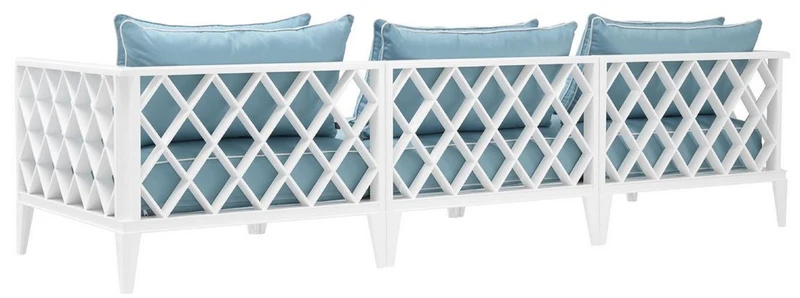 Casa Padrino Luxus Wohnzimmer Sofa mit Kissen Weiß / Hellblau 275,5 x 93 x H. 69 cm - Wohnzimmermöbel