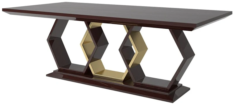 Casa Padrino Designer Esstisch Dunkelbraun Hochglanz / Gold 220 x 110 x H. 77 cm - Edler Rechteckiger Massivholz Küchentisch - Luxus Qualität