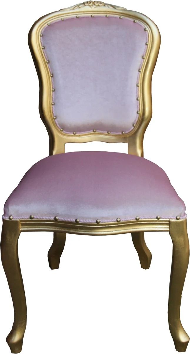 Casa Padrino Barock Luxus Esszimmer Stuhl Louis Rosa / Gold - Barock Möbel