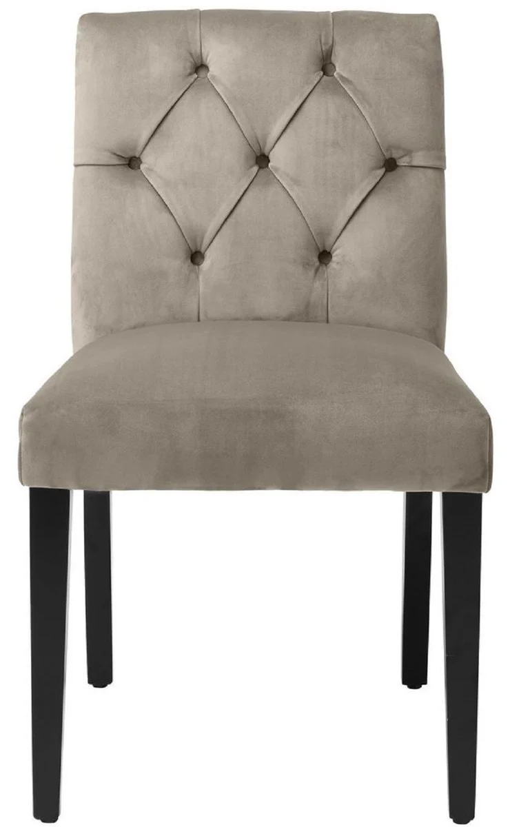 Casa Padrino Luxus Esszimmerstuhl Greige / Schwarz 51 x 64 x H. 90 cm - Chesterfield Küchenstuhl mit edlem Samtstoff - Luxus Esszimmer Möbel