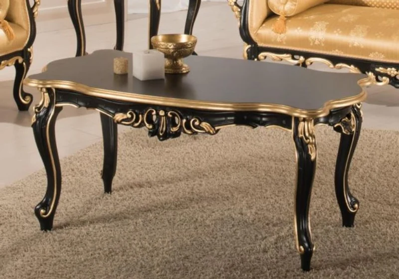 Casa Padrino Luxus Barock Wohnzimmer Set Gold / Schwarz - 2 Sofas & 1 Couchtisch & 2 Beistelltische - Wohnzimmermöbel im Barockstil - Edle Barock Möbel