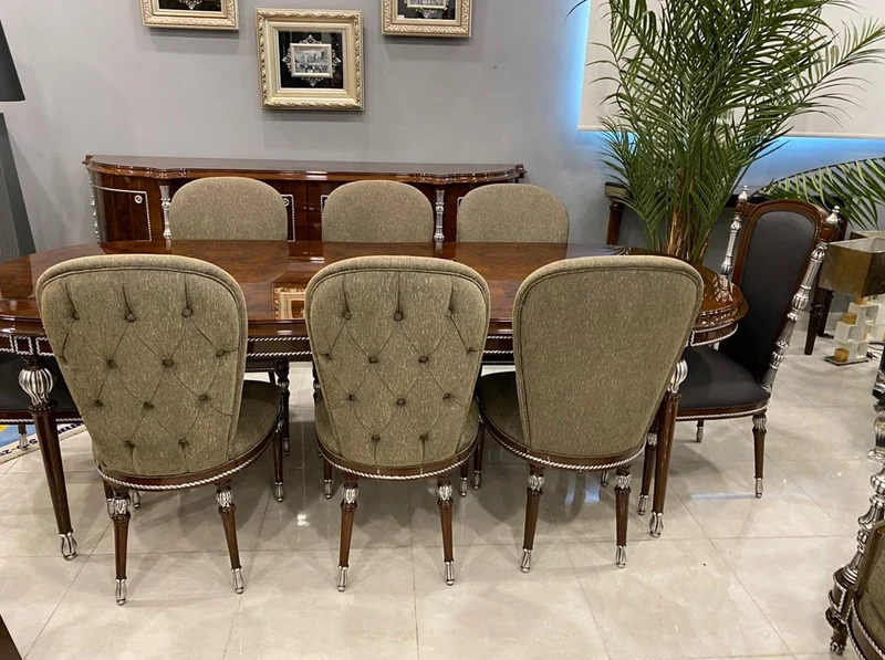 Casa Padrino Luxus Barock Esstisch Braun / Silber 230 x 106 x H. 80 cm - Edler Esszimmertisch im Barockstil - Barock Esszimmer Möbel