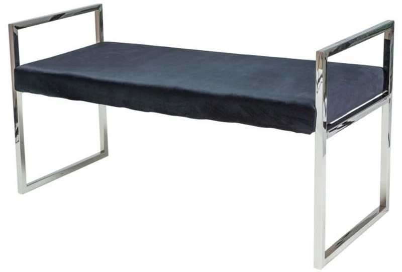 Casa Padrino Luxus Samt Sitzbank mit verchromtem Edelstahl Gestell Schwarz / Silber 103 x 41 x H. 48 cm - Wohnzimmermöbel