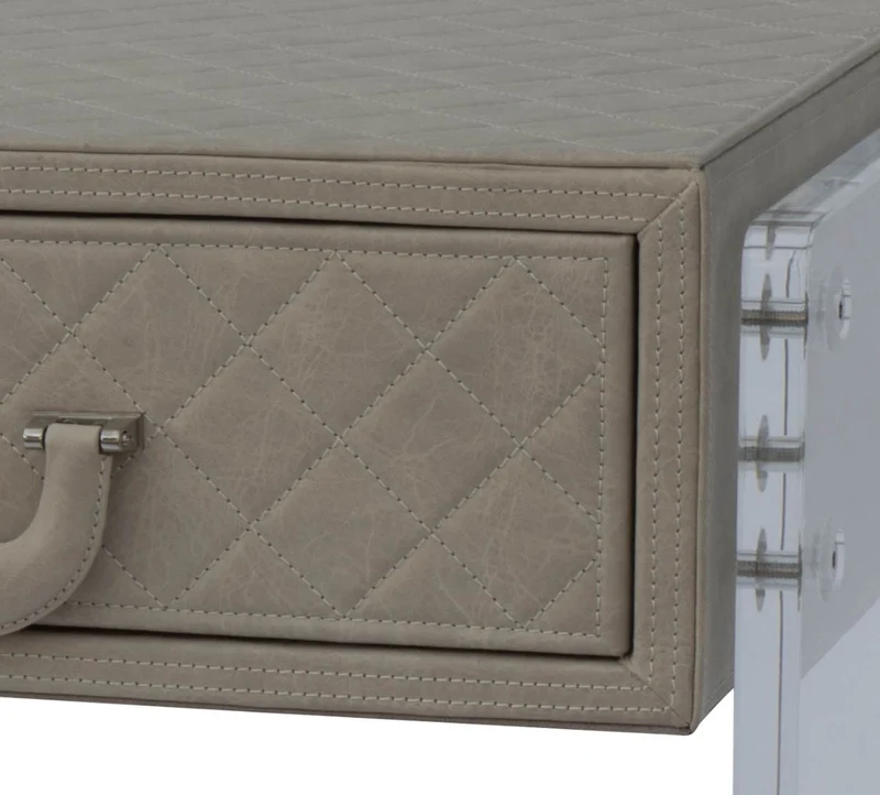 Casa Padrino Luxus Nachttisch mit Schublade Cappuccino / Silber 59 x 53 x H. 72 cm - Eleganter Beistelltisch mit hochwertigem Leder - Luxus Schlafzimmermöbel
