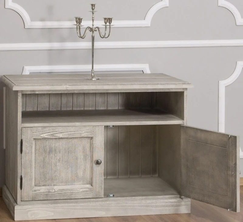 Casa Padrino Landhausstil Sideboard mit 2 Türen Grau 100 x 53 x H. 71 cm - Massivholz Fernsehschrank - Wohnzimmerschrank - Möbel im Landhausstil