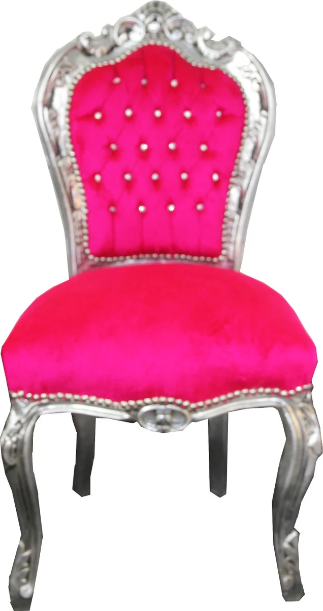 Casa Padrino Barock Esszimmer Stuhl Pink / Silber mit Bling Bling Glitzersteinen - Möbel Barock Stühle