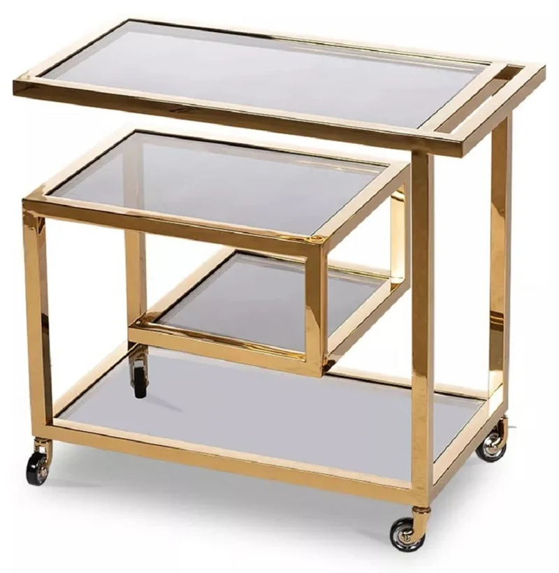 Casa Padrino Luxus Servierwagen Gold / Schwarz 83 x 42 x H. 78 cm - Edelstahl Trolley mit getönten Glasscheiben - Luxus Accessoires