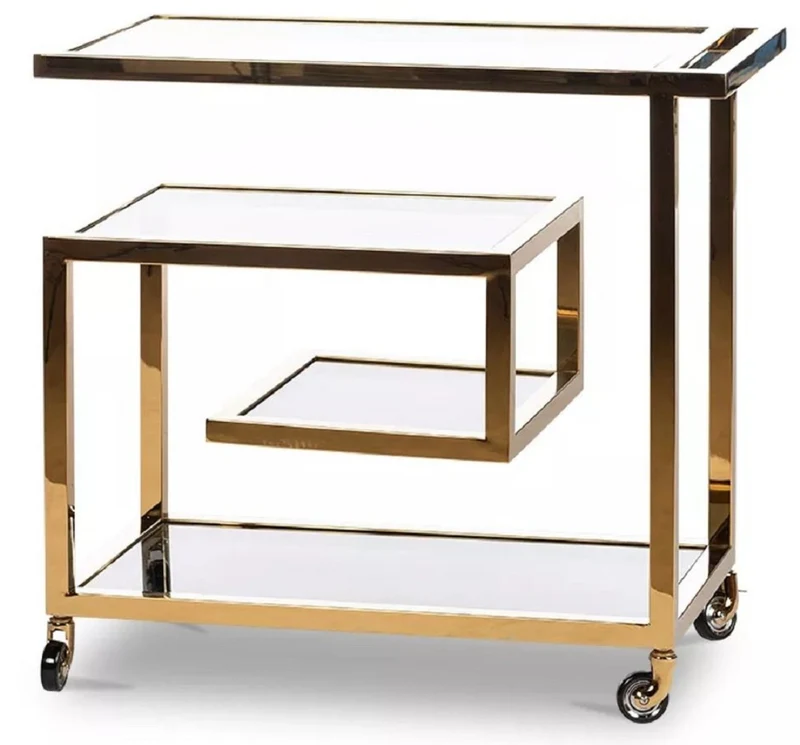 Casa Padrino Luxus Servierwagen Gold / Schwarz 83 x 42 x H. 78 cm - Edelstahl Trolley mit getönten Glasscheiben - Luxus Accessoires