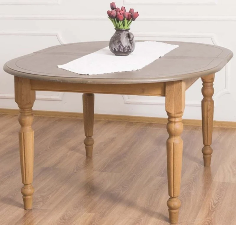 Casa Padrino Landhausstil Esstisch Grau / Hellbraun 160 x 120 x H. 78 cm - Ovaler massivholz Küchentisch mit Eichenholz Tischplatte