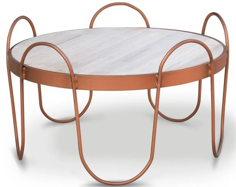 Casa Padrino Massivholz Couchtisch - Verschiedene Farben & Größen - Runder Wohnzimmertisch mit rustikaler Eichenholz Tischplatte und Stahlrahmen - Wohnzimmer Möbel