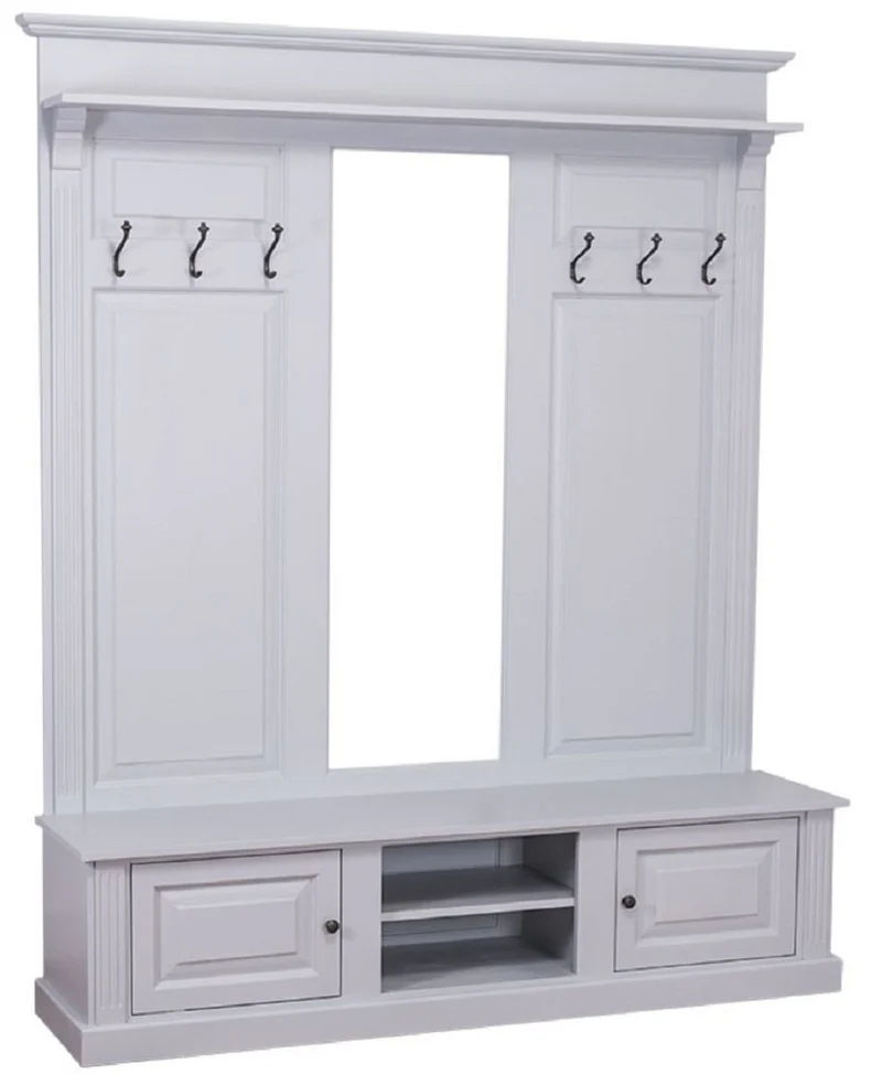 Casa Padrino Landhausstil Garderobe Grau 180 x 41 x H. 210 cm - Massivholz Garderobenschrank mit Spiegel - Landhausstil Garderobenmöbel