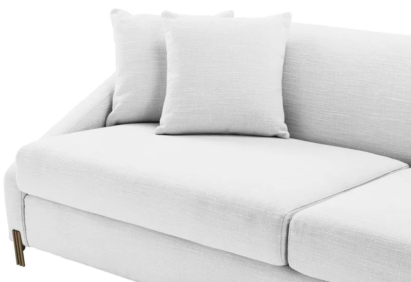 Casa Padrino Luxus Sofa Weiß / Messingfarben 223 x 94 x H. 73 cm - Wohnzimmer Sofa mit 4 Kissen - Luxus Möbel