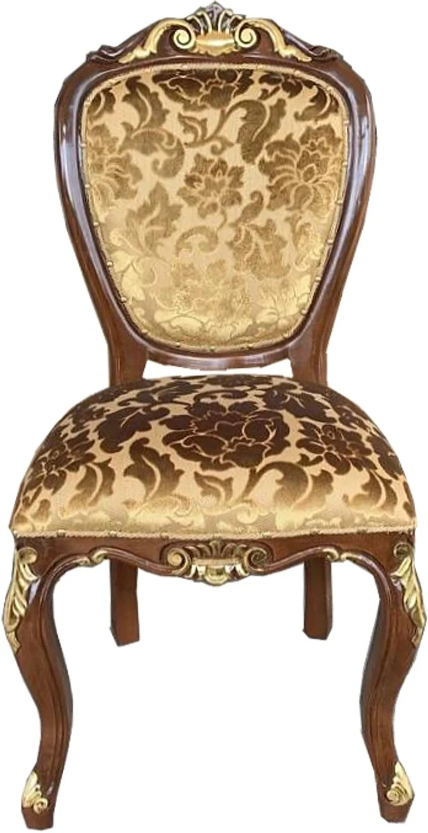 Casa Padrino Barock Luxus Esszimmer Stuhl Gold Muster / Braun-Gold Antik Look - Luxus Hotel Möbel - Made in Italy