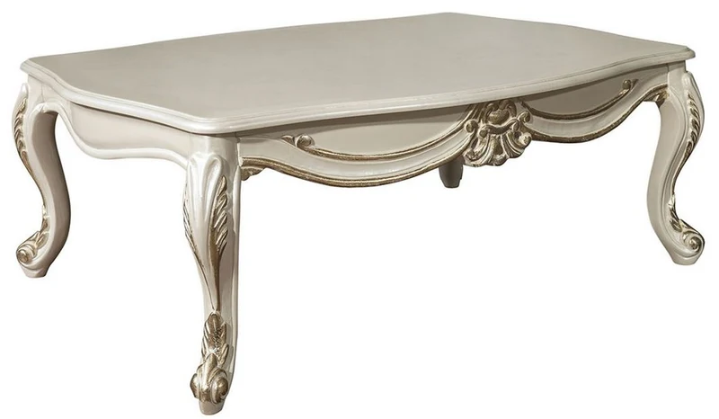 Casa Padrino Luxus Barock Wohnzimmertisch Creme / Gold 110 x 85 x H. 45 cm - Edler Massivholz Couchtisch im Barockstil - Barock Wohnzimmermöbel