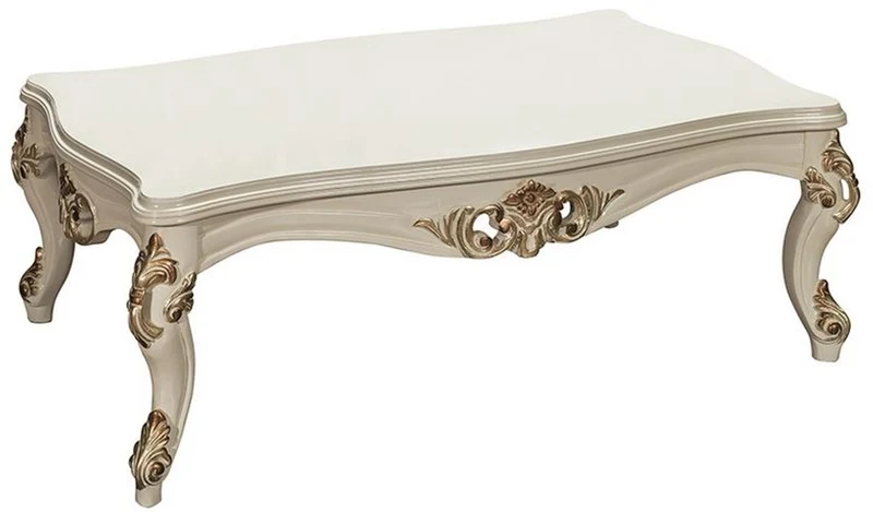 Casa Padrino Luxus Barock Wohnzimmertisch Weiß / Gold 115 x 80 x H. 50 cm - Edler Massivholz Couchtisch im Barockstil - Barock Wohnzimmermöbel