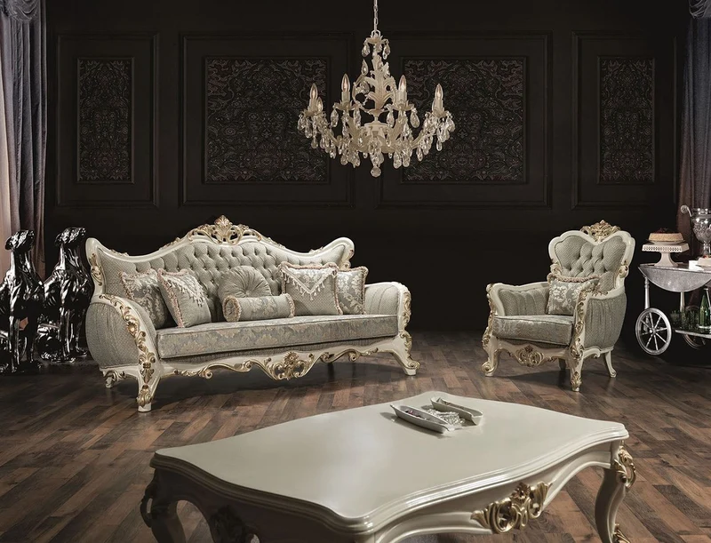 Casa Padrino Luxus Barock Wohnzimmertisch Weiß / Gold 115 x 80 x H. 50 cm - Edler Massivholz Couchtisch im Barockstil - Barock Wohnzimmermöbel