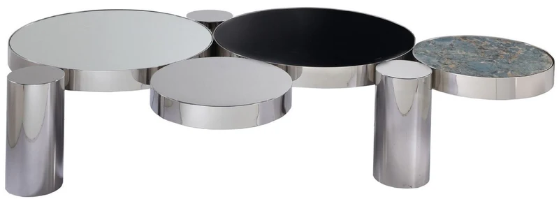 Casa Padrino Designer Couchtisch 203 x 117 x H. 40 cm - Moderner Edelstahl Wohnzimmertisch mit verschiedene Oberflächen und Texturen - Luxus Qualität - Wohnzimmer Möbel