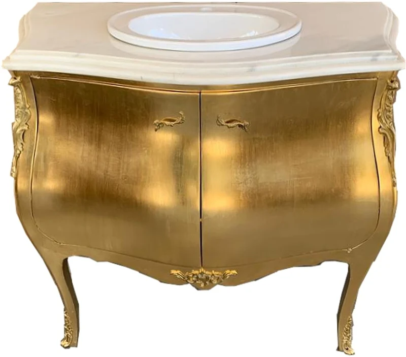 Casa Padrino Luxus Barock Waschtisch Kommode Gold mit Marmorplatte - Luxus Barock Badezimmermöbel
