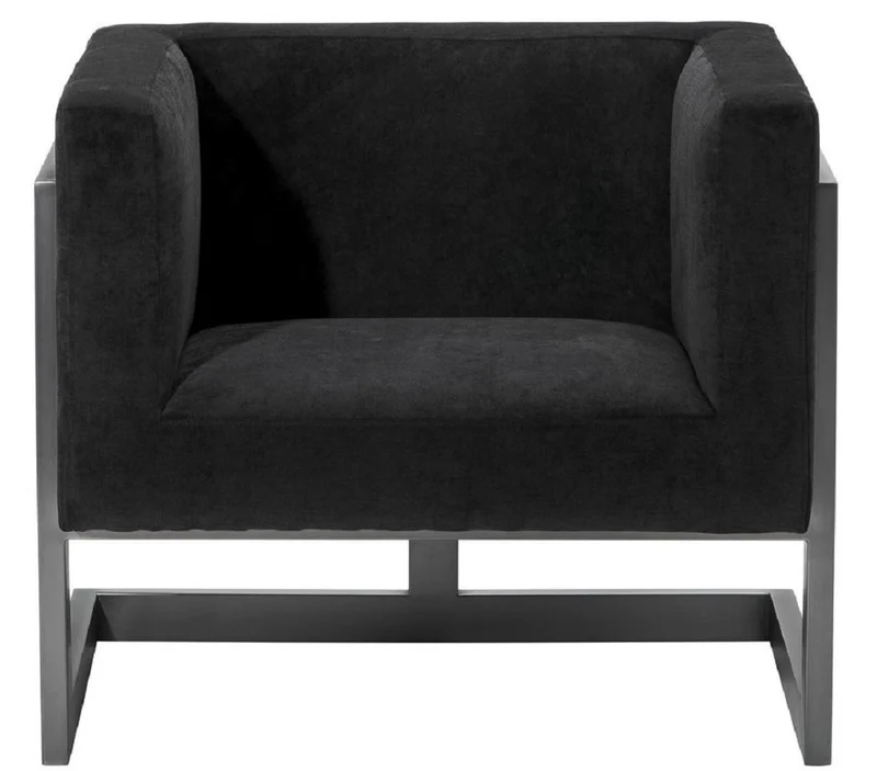 Casa Padrino Luxus Club Samt Sessel Schwarz / Bronze 86 x 70 x H. 74 cm - Luxus Qualität