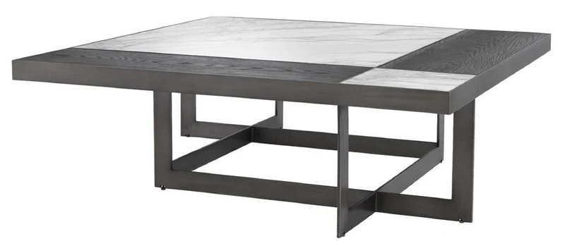 Casa Padrino Luxus Couchtisch Weiß / Lila / Mokka 110 x 110 x H. 35 cm - Wohnzimmertisch mit Marmorplatten und Edelstahl Gestell - Luxus Möbel