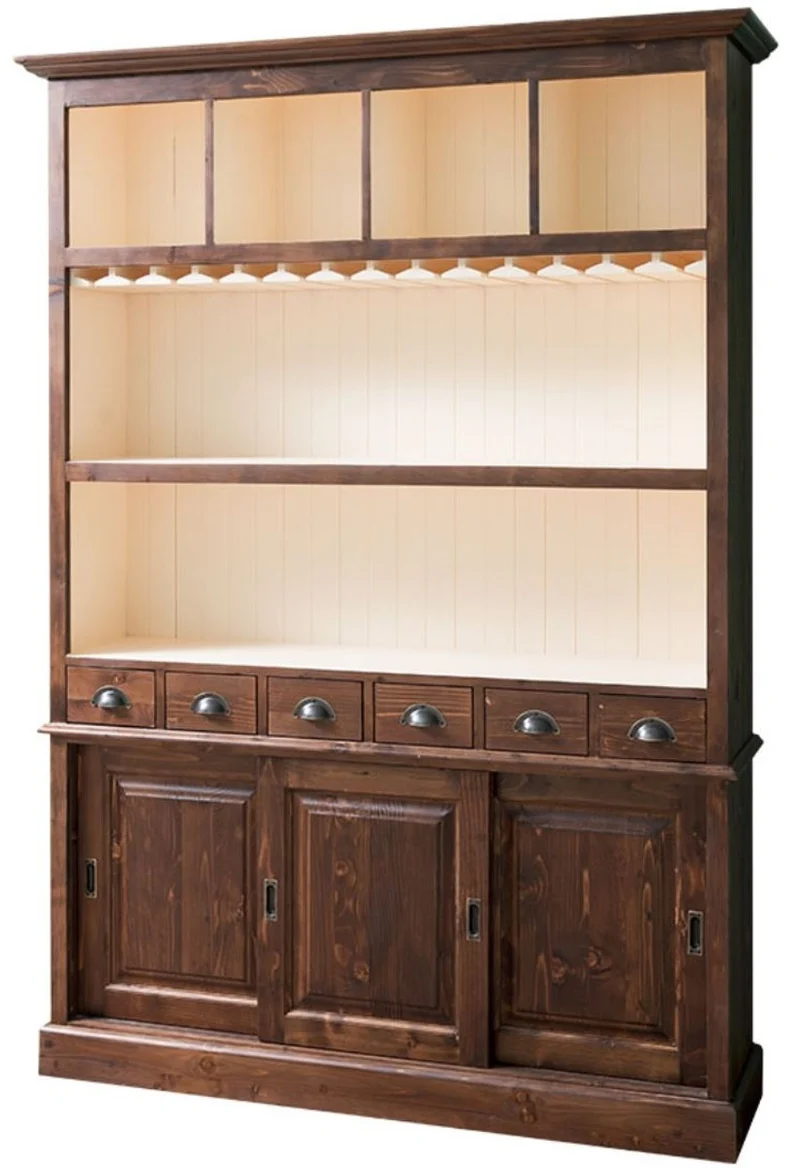Casa Padrino Landhausstil Barschrank Braun / Weiß 150 x 35 x H. 210 cm - Massivholz Schrank - Landhausstil Bar Möbel
