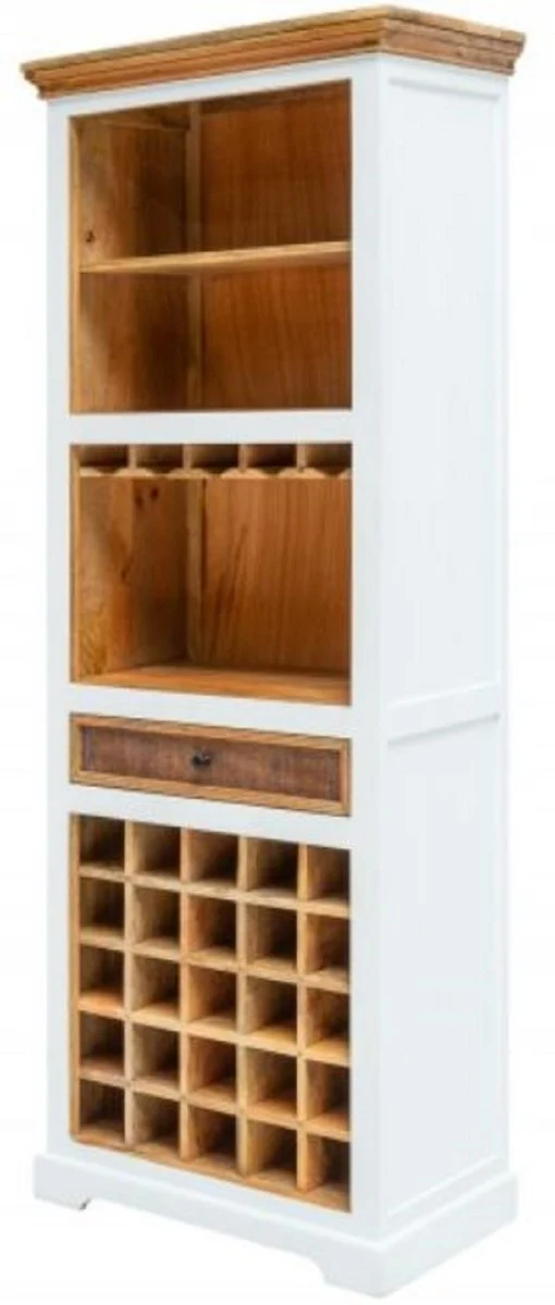 Casa Padrino Landhausstil Weinschrank Weiß / Naturfarben 72 x 40 x H. 196 cm - Handgefertigter Massivholz Barschrank - Barmöbel im Landhausstil