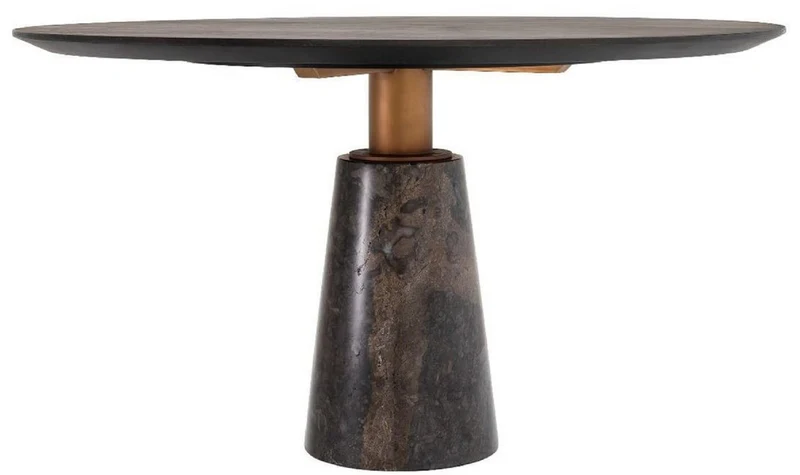 Casa Padrino Luxus Esstisch Grau Ø 132 x H. 76 cm - Runder Marmor Küchentisch - Luxus Esszimmer Möbel