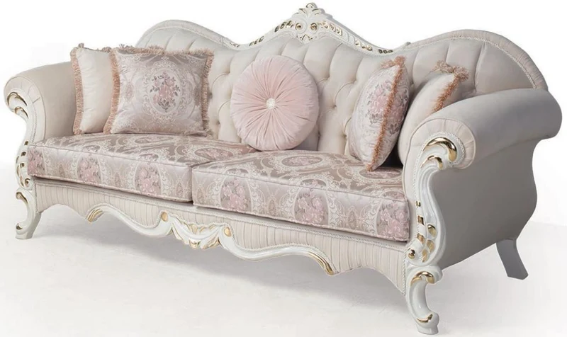 Casa Padrino Luxus Barock Wohnzimmer Set Rosa / Weiß / Gold - 2 Sofas & 2 Sessel & 1 Couchtisch - Wohnzimmer Möbel im Barockstil - Edel & Prunkvoll